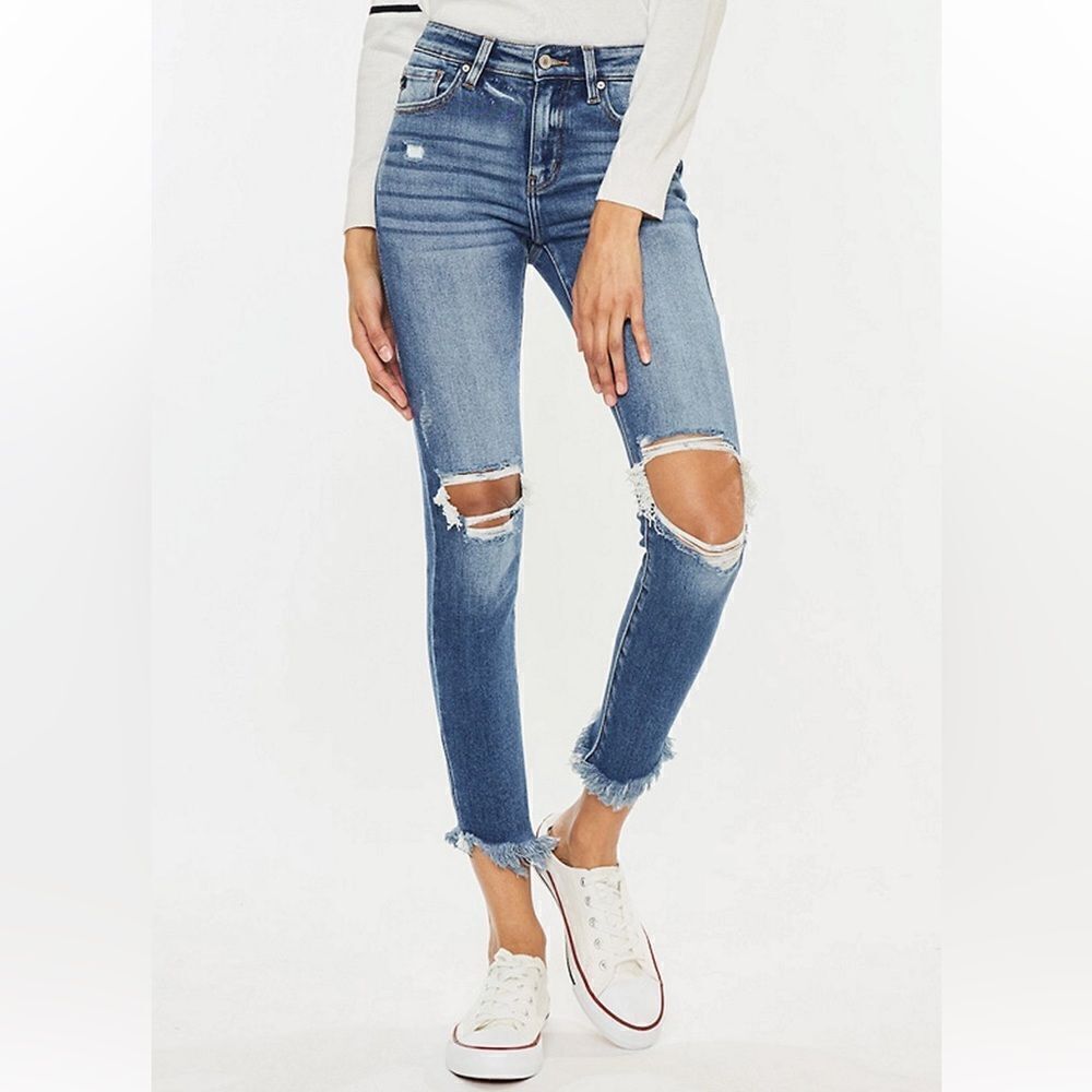 KANCAN Women’s Ripped Destroyed Frayed Hem Denim Jeans Sz 25